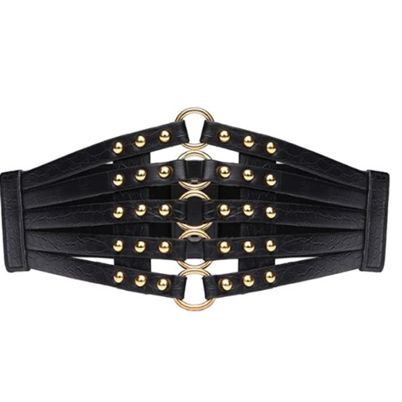 Womens Faux Leather 5 Metal Rings Wide Waist Belt main image 6